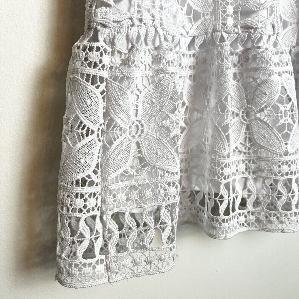 BB Dakota Sandra Dress White Lace Embroidery Mini Crochet Sz S - Picture 5 of 14